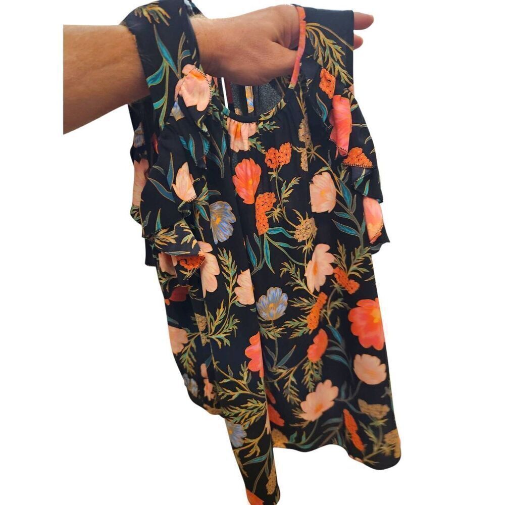 kate spade new york Blossom-Print Cold-Shoulder Top Black Floral Flowers XXS - Picture 7 of 10
